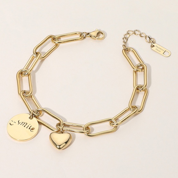 Secret Box New York  Stainless Steel  Heart Charm Paperclip Chain Bracelet (J) - Picture 1 of 2